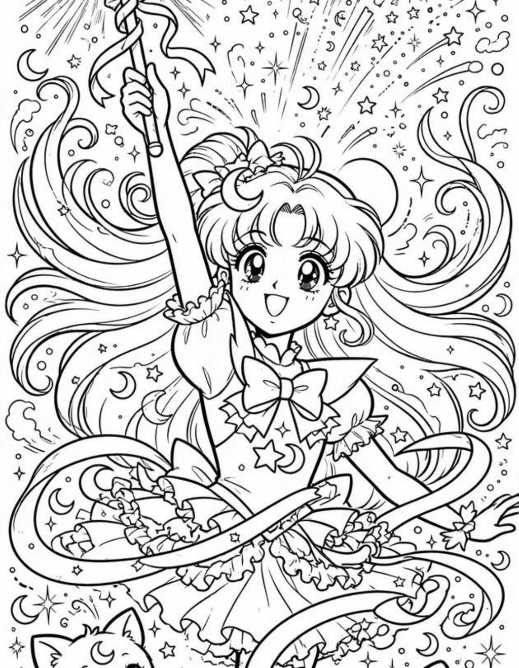 Retro Magical Girl Anime Coloring Book