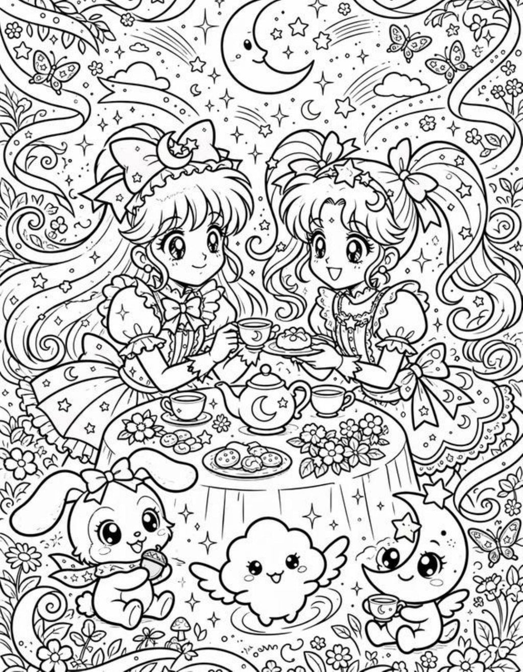 Retro Magical Girl Anime Coloring Book