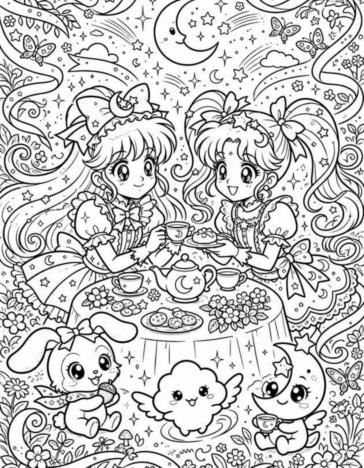 Retro Magical Girl Anime Coloring Book